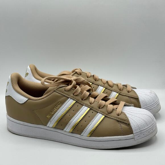 ADIDAS Superstar Sneakers Shell Toes Pale Nude Metallic Gold Cloud White Sz 9 - Picture 2 of 8